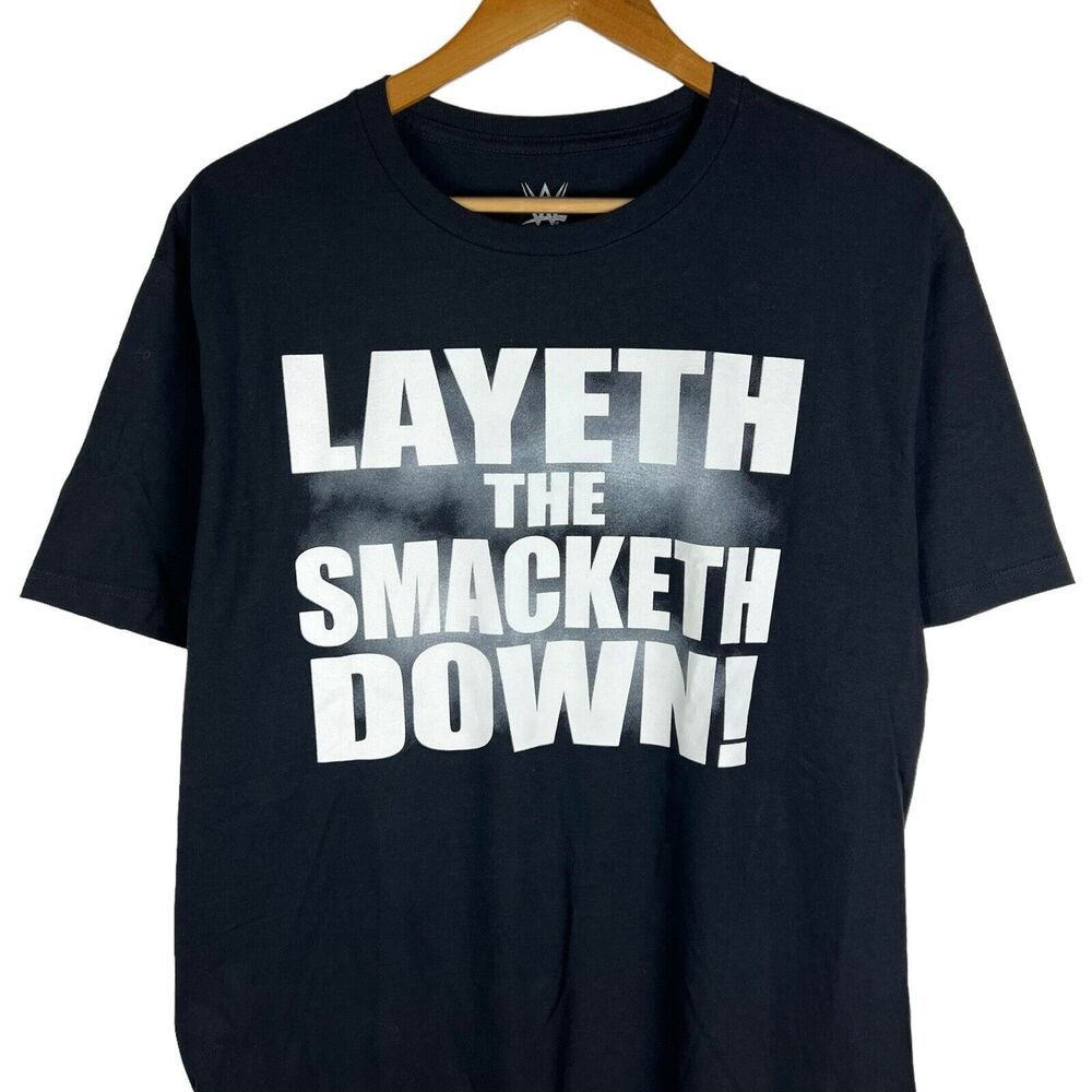 WWE Shirt Sz L The Rock Layeth The Smacketh Down On Your Candyass Bull Wrestling